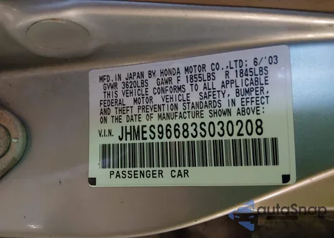 2003 Honda Civic Hybrid из США, поврежденный, VIN JHMES96683S030208